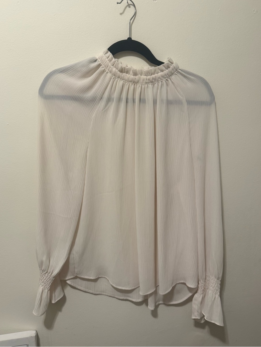 LOFT Cream Smocked-Neck Long Sleeve Blouse